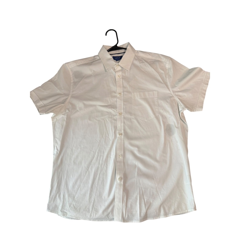 Apt. 9 Mens Short Sleeve Button Down Shirt White Size Large Chest Pocket Cotton